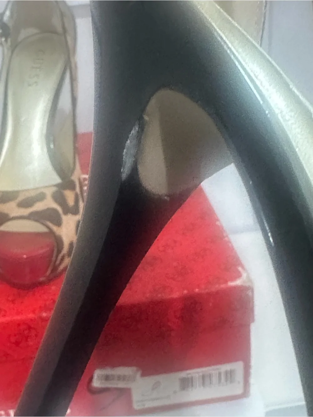 GUESS Leopard-Print Peep-Toe Slingback Heels with Red Platform